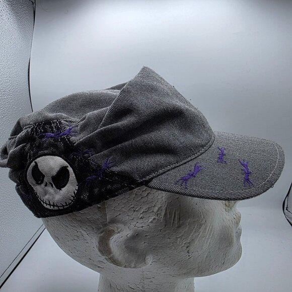 Nightmare Before Christmas Jack Skellington Adult Gray Herringbone Cap Purple - Picture 4 of 9